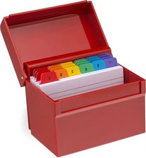OSCO Red Hi-Gloss Plastic Index Box | Small | A to Z Divider Tabs | 100