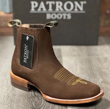 MEN'S PATRON BOTIN WESTERN ANKLE HALF BOOT NOBOUCK LEATHER SQUARE TOE BOTAS
