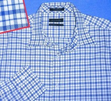 NORDSTROM MENS SHIRT L BLUE WHITE JACQUARD PLAID EGYPTIAN COTTON