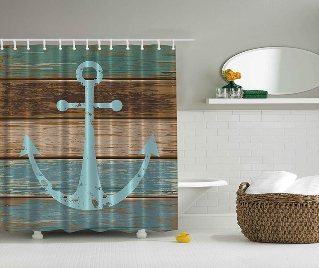 Nautical Shiplap Plank Style Anchor Beach House Decor Bathroom Shower