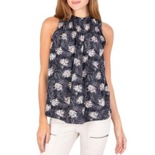 Joie Fern Smocked Yoke Top Baltic Print in Black Nwt Size XL