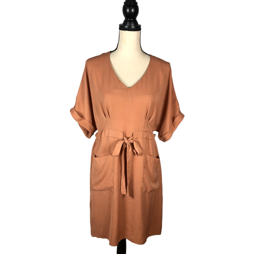 Primark Pink Pocket Tie Waist Dress Size: 8