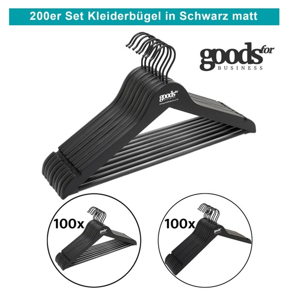 KleiderbüGel GarderobenbüGel HolzbüGel Schwarz Matt 44Cm Mit Steg 200Er Set-image