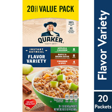 Quaker Instant Oatmeal Variety Pack 20 Packets Apples Maple Cinnamon Cereal