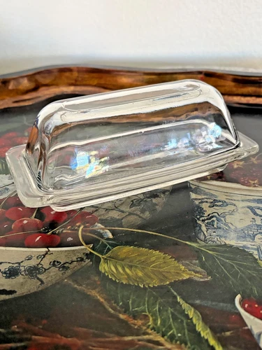 PYREX Clear Glass Covered Butter Dish Top & Base 72-B USA Vintage Kitchen