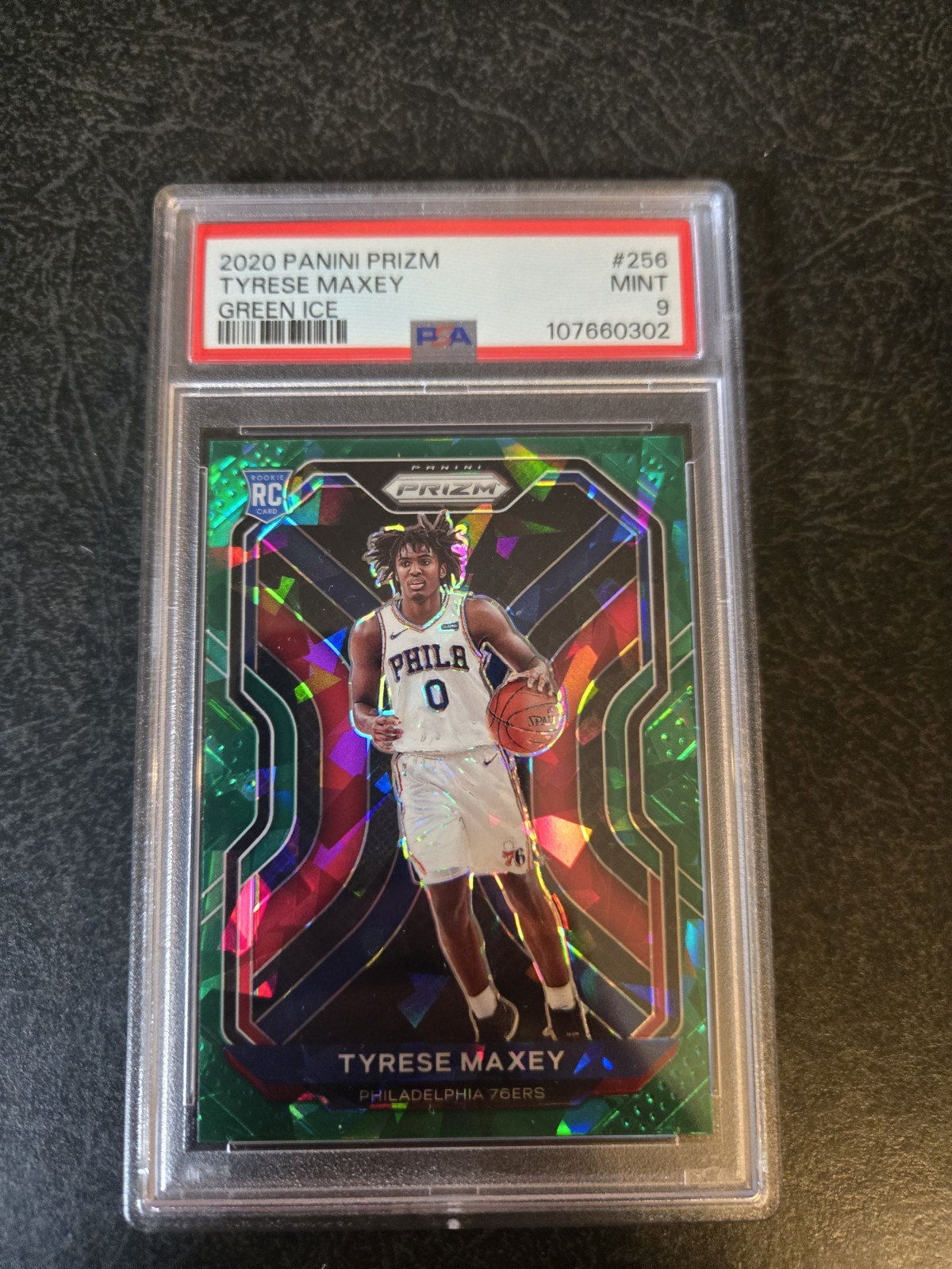 2020-21 Panini Prizm Tyrese Maxey #256 Green Ice Prizm Card PSA 9 Mint RC Rookie