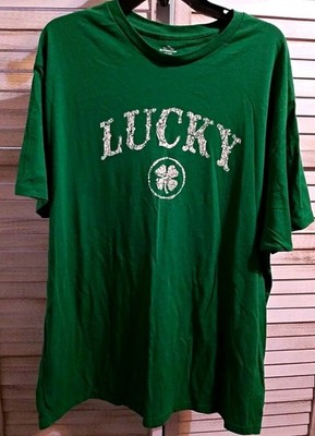 Celebrate! St Patrick's Day Lucky Clover Graphic Tee Men s Crew Neck 2XL Green
