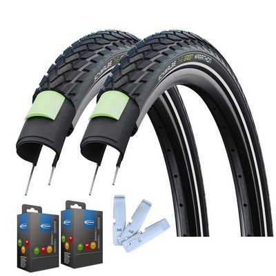 2 x Schwalbe The Green Marathon Reifen + Schläuche + Reifenheber Set - 2026