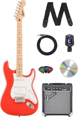 Fender Squier Sonic Stratocaster Fiesta Red Bundle w/ Frontman 10G Amp Cable 