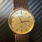 Vintage Timex Watch Mens Gold Tone Day Date Water resistant New Battery