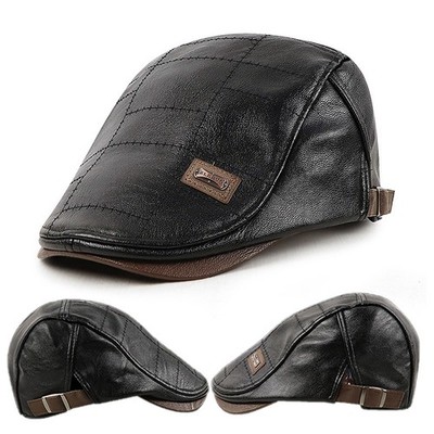 Herren Schiebermütze Flatcap Mütze Echt Leder Ledermütze Kappe Schirmmütze
