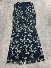 Lauren Ralph Lauren Floral Pleated Surplice Shift Dress Womens 8 Blue Slim Fit