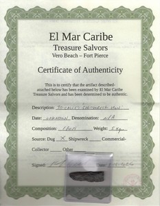 So-Called 'Shipwreck Iron' Fragment w/COA and FREE Spanish Cob, Shipwreck Pirate