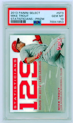 2013  MIKE TROUT   PANINI SELECT  STATISTICIANS  Silver Prizm  # ST3   PSA 10