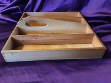 Vintage Wooden Cutlery Caddy Tray + Sloping Handle 32cm Square 5cm tall Solid