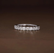 14k White Gold 1 Ct Round Cut Half Eternity Moissanite Wedding Band For Woman's
