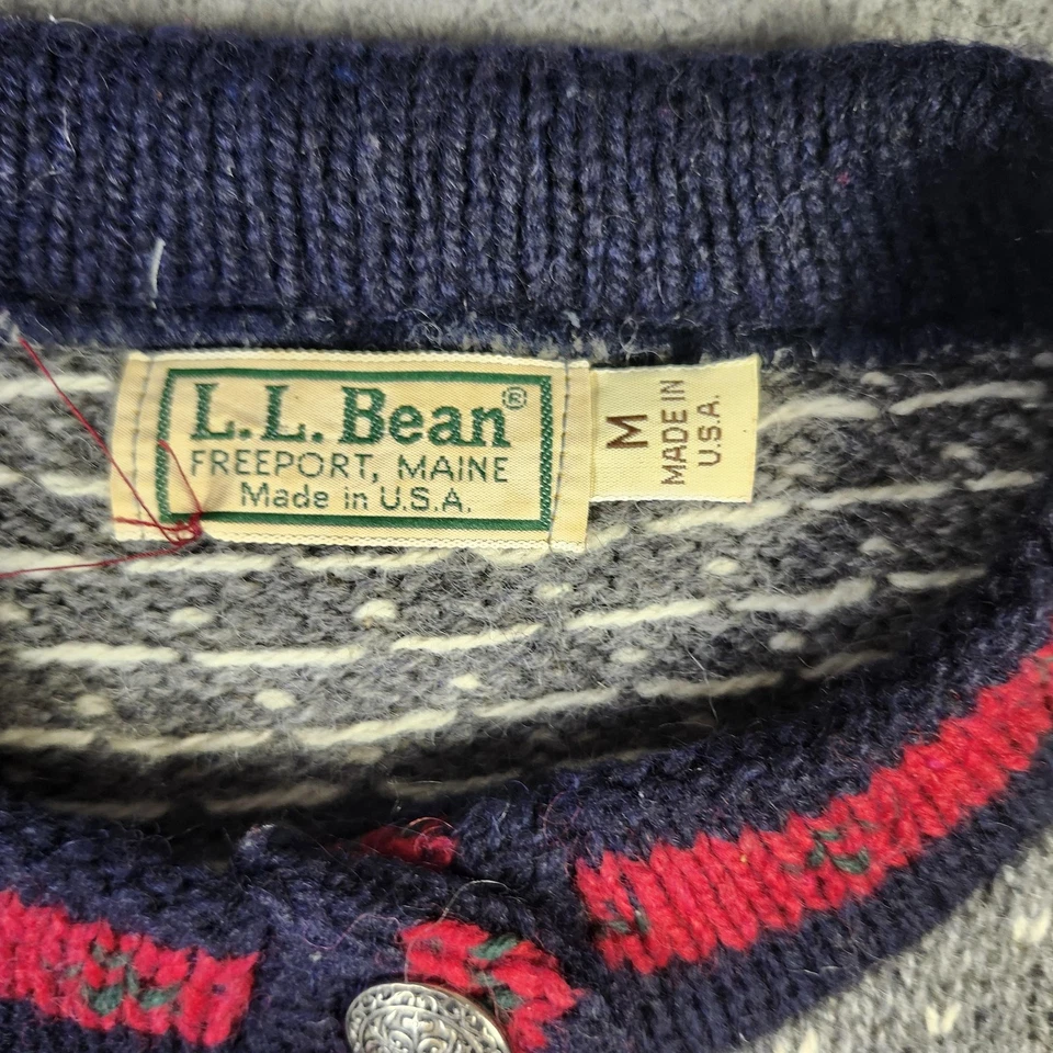 VINTAGE L.L.Bean Sweater Mens Medium Nordic Fair Isle Cardigan Made in USA 90s - Image 3 of 4