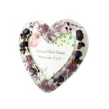 5  5'' Acrylic Photo Frame with Dried Flowers Botanical Heart Shaped purple