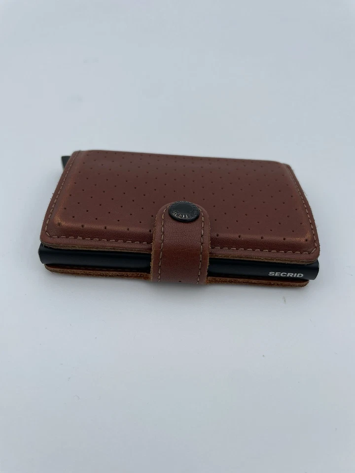 Secrid Mini Wallet Genuine Leather Perforated Cognac RFID Safe Card Case 12 Card - Image 4 of 4