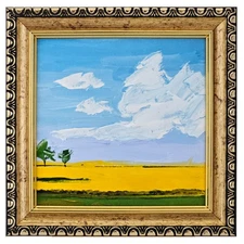 Original Oil Painting Ukraine Landscape Small Field Art Mini Impasto Framed 4x4
