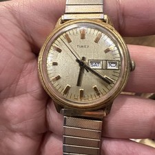 Works VTG Timex Mercury 1970s Mens Watch Date Manual Wind 35mm Gold Tone Fit 8”