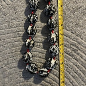 Kukui Nut Lei Necklace Hawaiian Luau Red Ribbon Beads Graduation Ceremony Hawaii