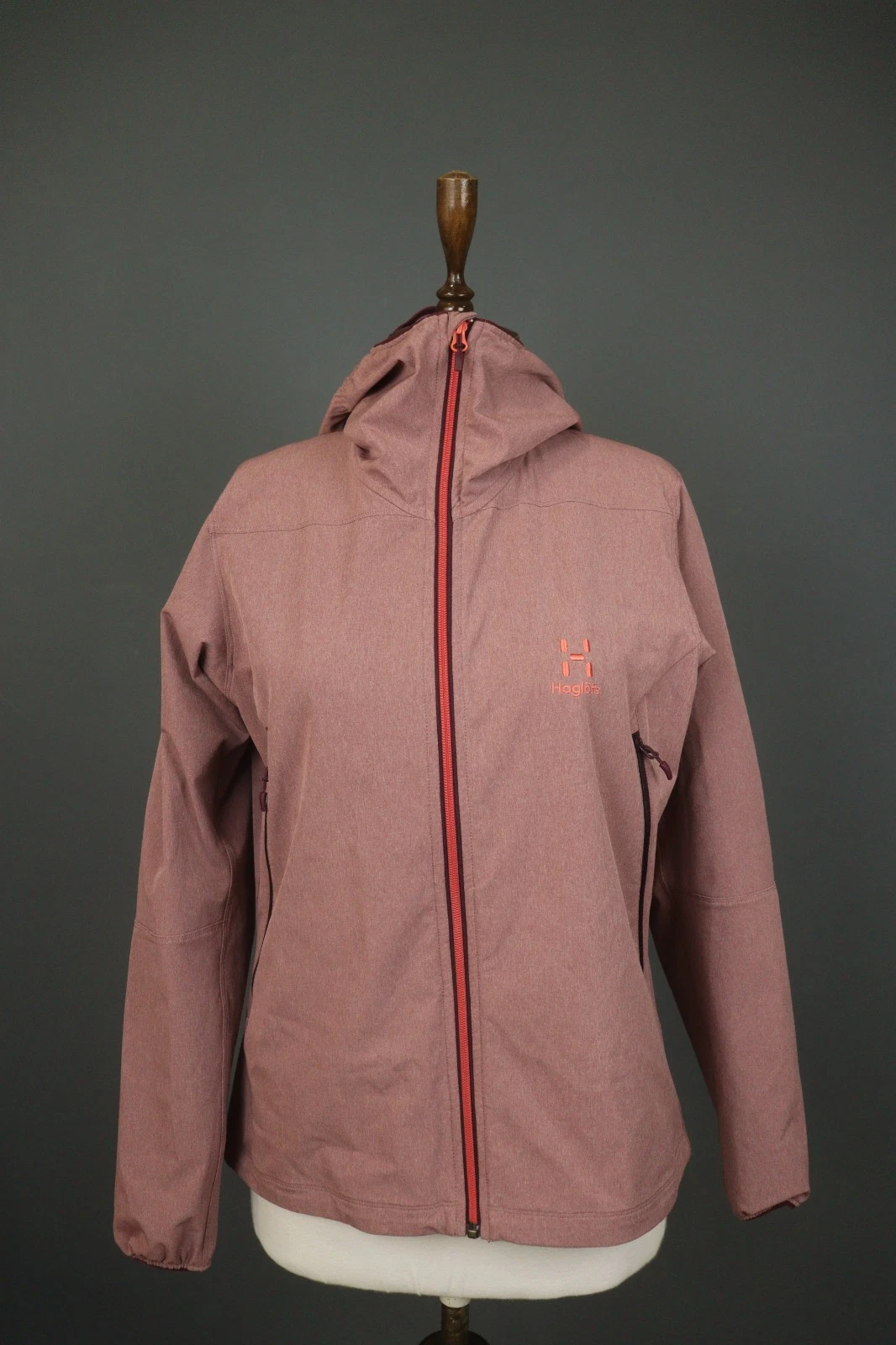 Haglöfs Coral Pink Waterproof Hiking Softshell Long Sleeve Hooded Zip-Up Jacket
