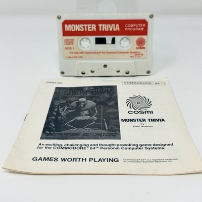 Monster Trivia Commodore 64 C64 Cosmi Cassette With Manual Paul Norman Vintage