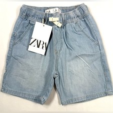 NWT ZARA Boys Chambray Denim Shorts 5 Light Wash Pull On Elastic Waist NEW