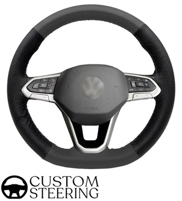 Para VW T7 2021-2026 Funda De Volante De Cuero Perforado Gris Oscuro Y Negro - Imagen 1 de 4