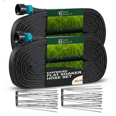 Better Botanicals Flat Soaker Hose 100 FT (2 × 50 FT)   100 Feet, Black 