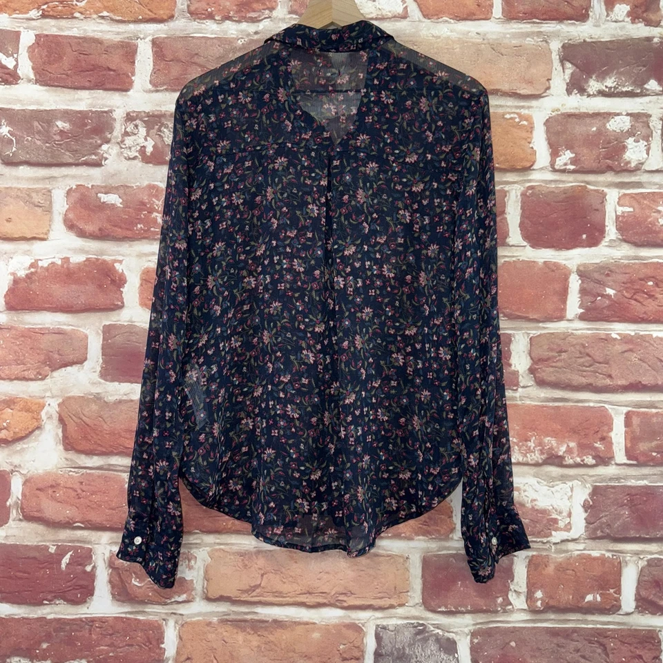 Camisa Hollister Top Mujer Mediana Azul Oscuro Ditsy Floral Gasa Transparente Abotonada Foto 4 de 4