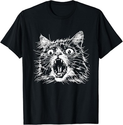 Angry Aggressive Hissing Cat Ready To Attack Cats Pet Lover T-Shirt E21