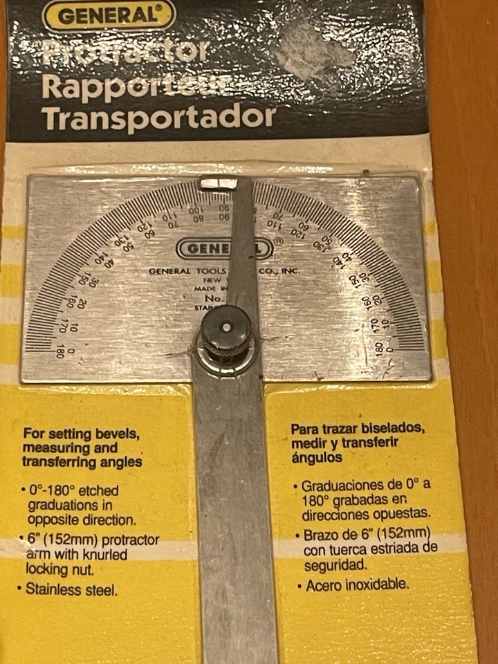 PROTRACTOR By GENERAL TOOLS MODEL #17 STAINLESS STEEL 0-180 Degrees,new - Image 2 of 4