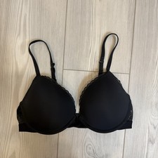 Aerie Real Happy Plunge V-Neck Bra Lace Trim Comfort Black 32D Underwire