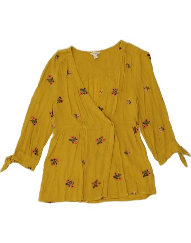 MONSOON Womens 3/4 Sleeve Shirt Blouse UK 12 Medium Yellow Floral Viscose CK48