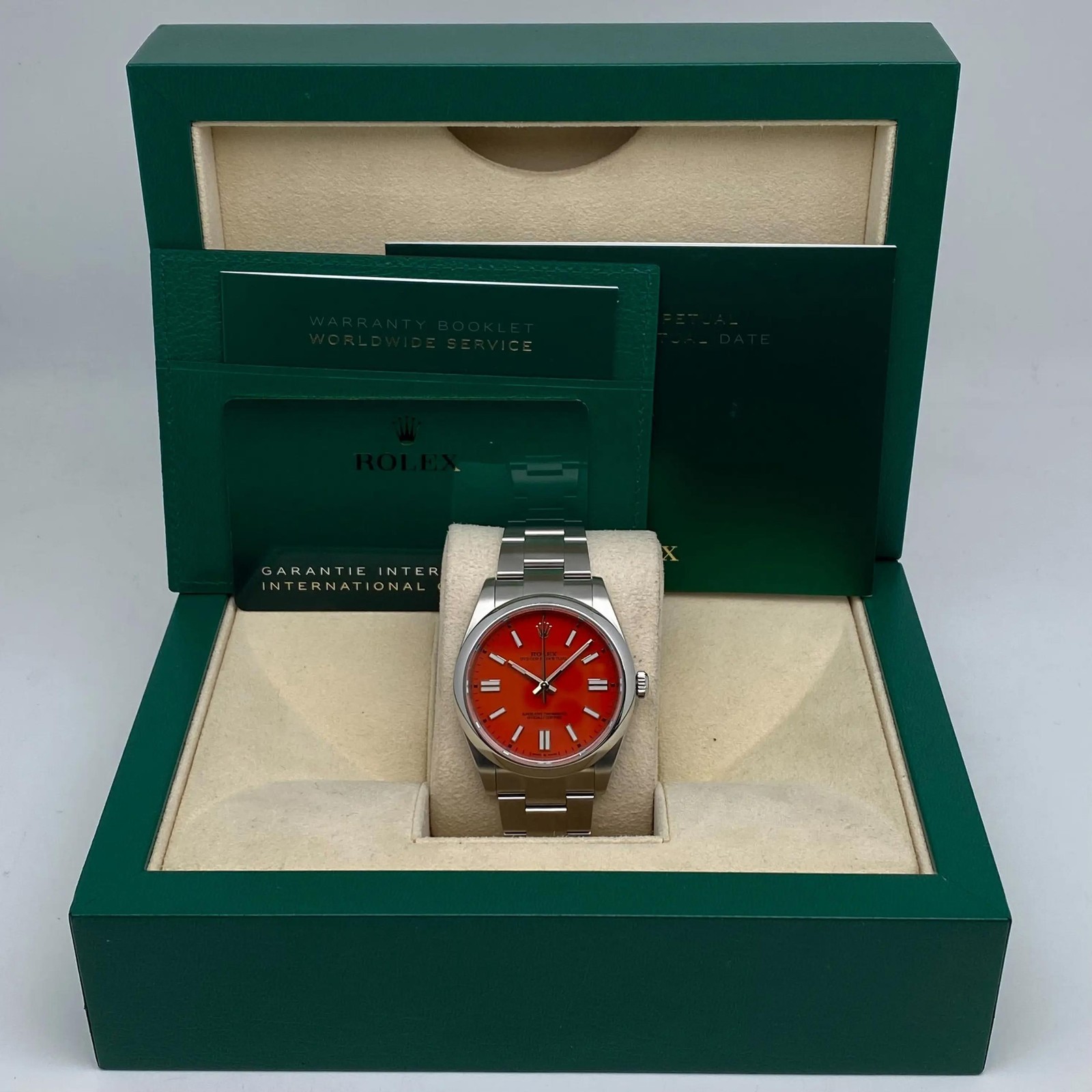 Rolex Oyster Perpetual 124300 41mm Steel Coral Red Dial Oyster Watch