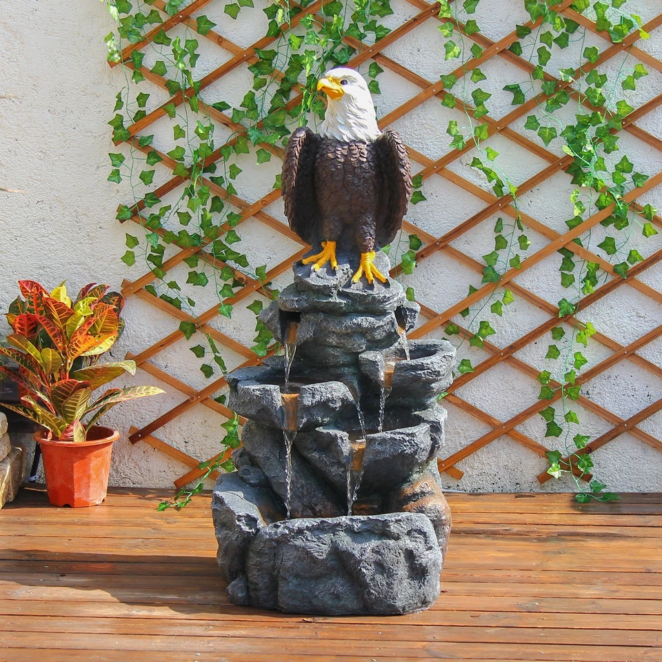 Bald Eagle Rock Cascade Fountain – 39.76" Tiered Outdoor Water Feature - Image 3 of 4