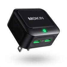 USB C Charger Block 45W, Dual Port Type C Fast Charging GaN PD Black