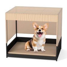 Outdoor Dog Shelter w/Cushioned Bed  Removable Sunproof Canopy Raised Legs