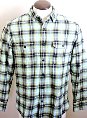 Men's Levi's The Worker Relaxed button up Plaid Shirt Green Blue Black Plaid