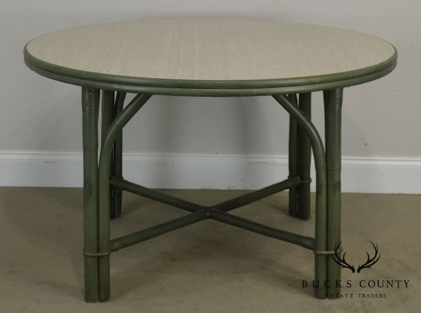 Ficks Reed Green Painted Vintage Round Side Table | eBay