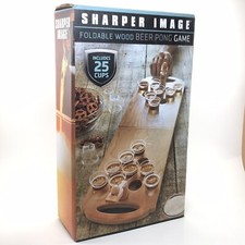 Sharper Image Foldable Wood Mini Beer Pong Game, Table, Cups, Balls Carrying