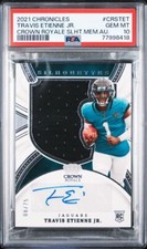 TRAVIS ETIENNE 2021 CHRONICLES CROWN ROYALE SILHOUETTE JERSEY AUTO RC /75 PSA 10