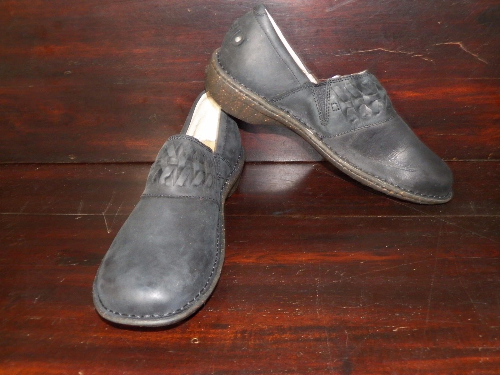 Mocassino donna nuovo UGG Anila nero pelle di pecora intrecciata slip on zoccoli casual