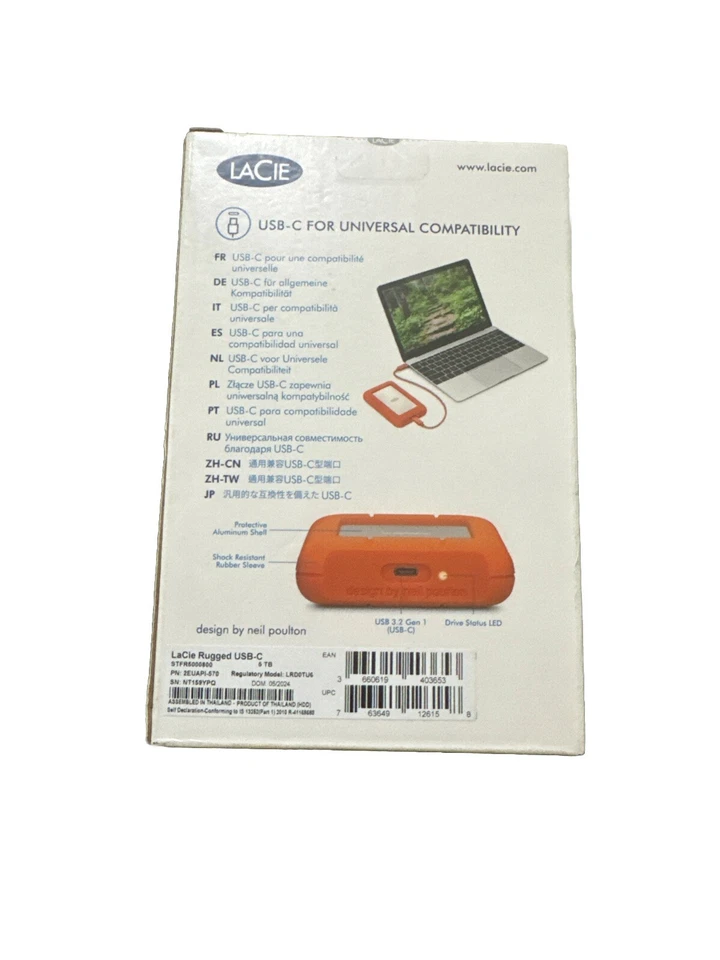 LaCie STFR5000800 Rugged USB-C 5TB External Hard Drive - Orange/Silver  VM Gb - Image 3 of 4