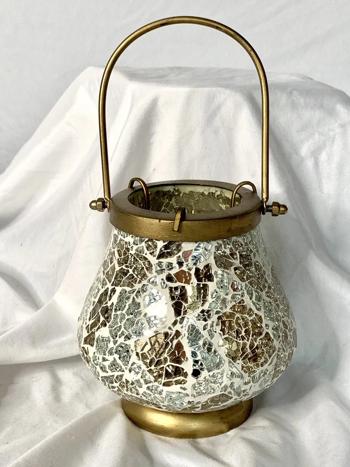 Espejo Vidrio Mosaico Candelabro Linterna Globo Plata y Oro Mango Foto 3 de 4