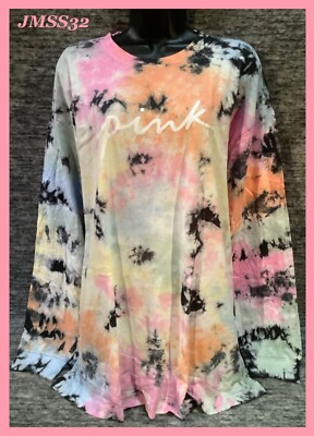 Victoria's Secret Pink Tie Dye Campus Tee Shirt Pink Daisy Blue Orange XL NWT