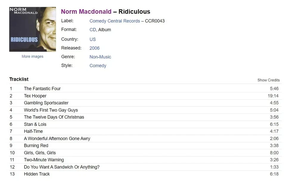 Norm Macdonald McDonald Ridiculous CD SEALED NEW COMEDY SNL NETFLIX not DVD - image 2 of 3