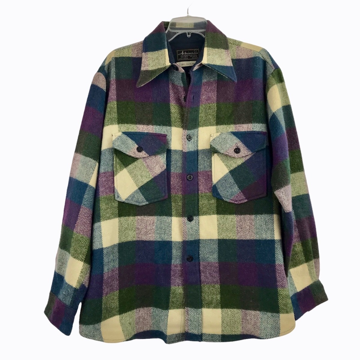 Vtg ATKINSON Wool Blend Long Sleeve Shacket Button Shirt